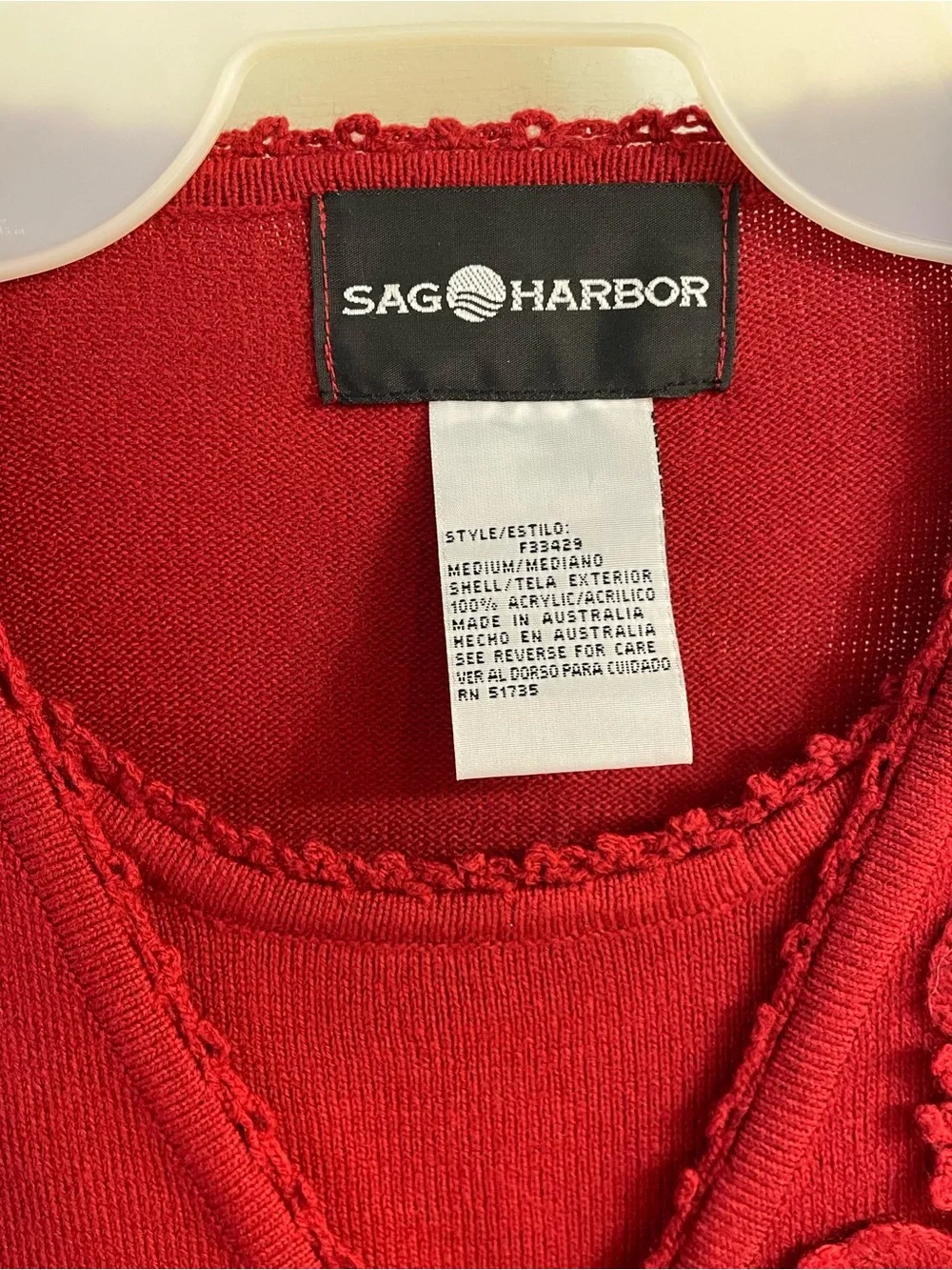 Vintage Sag Harbor Red Acrylic Floral Cardigan Sweater Set M Made Australia Y2K